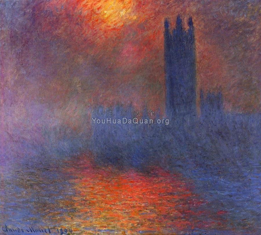 Houses of Parliament, Effect of Sunlight in the Fog - 克劳德·莫奈